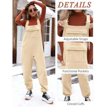 HEEKPEK Women's Winter Fleece Overalls Fuzzy Warm Causal Jumpsuits Loose Adjustable Straps Sleeveles...
