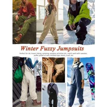 HEEKPEK Women's Winter Fleece Overalls Fuzzy Warm Causal Jumpsuits Loose Adjustable Straps Sleeveless Bib Pants with Pockets