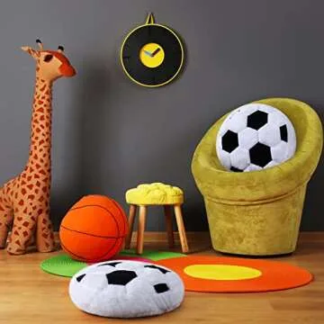 Jetec 2 Pcs Soccer Pillow Fluffy Soft Throw Cute Soccer Shaped Sports Decoration Round Plush Sport Theme Cushion Stuffed Pillow for Bedroom Decoration
