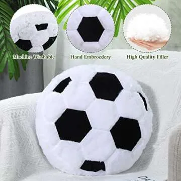 Jetec 2 Pcs Soccer Pillow Fluffy Soft Throw Cute Soccer Shaped Sports Decoration Round Plush Sport Theme Cushion Stuffed Pillow for Bedroom Decoration