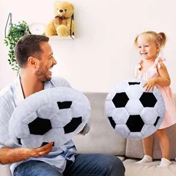 Jetec 2 Pcs Soccer Pillow Fluffy Soft Throw Cute Soccer Shaped Sports Decoration Round Plush Sport Theme Cushion Stuffed Pillow for Bedroom Decoration