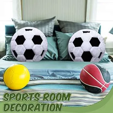 Jetec 2 Pcs Soccer Pillow Fluffy Soft Throw Cute Soccer Shaped Sports Decoration Round Plush Sport Theme Cushion Stuffed Pillow for Bedroom Decoration