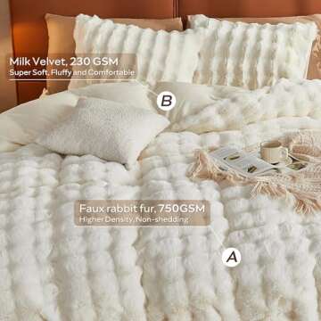 JELLYMONI White Fluffy Duvet Cover Set Queen Size, Luxury Soft Faux Rabbit Fur Comforter Cover, 3 Pieces Cozy Plush Long Shaggy Fluffy Bedding Set with Zipper Closure, Comforter Not Included