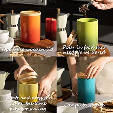 Sweejar Ceramic Food Storage Jar, Stackable Kitchen Canisters, Containers with Airtight Seal Wooden Lid for Serving Coffee Bean, Flour, Tea, Cookies, Spice and More - 58 Fl Oz (Gradient Purple)