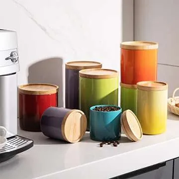 Sweejar Ceramic Food Storage Jar, Stackable Kitchen Canisters, Containers with Airtight Seal Wooden Lid for Serving Coffee Bean, Flour, Tea, Cookies, Spice and More - 58 Fl Oz (Gradient Purple)