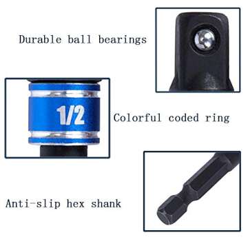 CIGOTU Impact Grade Power Hand Tools Driver Sockets Adapter Extension Set, 3Pcs 1/4 3/8 1/2" Hex Shank Drill Nut Driver Bit Set + 105 Degree Right Angle Driver Extension Screwdriver Drill Attachment