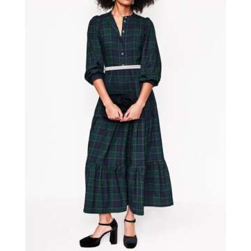 Stylish Women's Plaid Maxi Dress for Holidays
