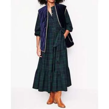 Stylish Women's Plaid Maxi Dress for Holidays