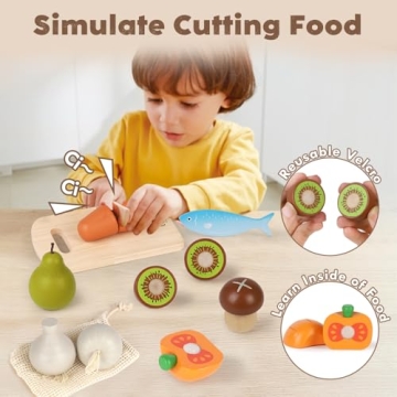 Lehoo Wooden Play Food Set for Kids - Safe & Educational