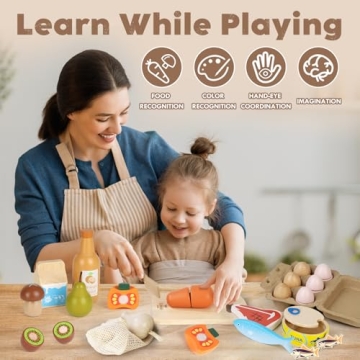 Lehoo Wooden Play Food Set for Kids - Safe & Educational