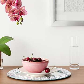 Charge It by Jay Mirror Glass Charger Plate 13” Decorative Melamine Service Plate for Home, Professional Dining, Perfect for Upscale Events, Dinner Parties, Weddings, Catering, 1 Piece, Big Beads