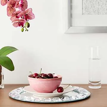 Charge It by Jay Mirror Glass Charger Plate 13” Decorative Melamine Service Plate for Home, Professional Dining, Perfect for Upscale Events, Dinner Parties, Weddings, Catering, 1 Piece, Big Beads