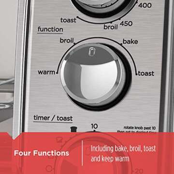 BLACK+DECKER 4-Slice Toaster Oven, TO1745SSG-1A, Even Toast, 4 Cooking Functions Bake, Broil, Toast and Keep Warm, Removable Crumb Tray, Timer