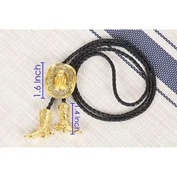 Bolo Ties for Men Western - 3D Cowboy Hat Bolo Tie Design with Vintage Cowboy Boots Bolo Tie Western Bolotie Cowboy Bola Tie (Gold Cowboy Hat Tie)