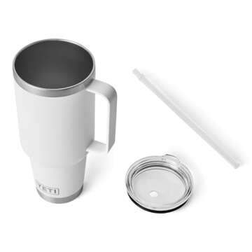 YETI Rambler 42 oz Tumbler with Handle and Straw Lid, Travel Mug Water Tumbler, Vacuum Insulated Cup with Handle, Stainless Steel, White