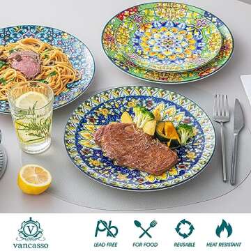 Vancasso Colorful Ceramic Dinner Plates Set for Kitchen