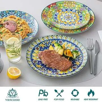 Vancasso Colorful Ceramic Dinner Plates Set for Kitchen