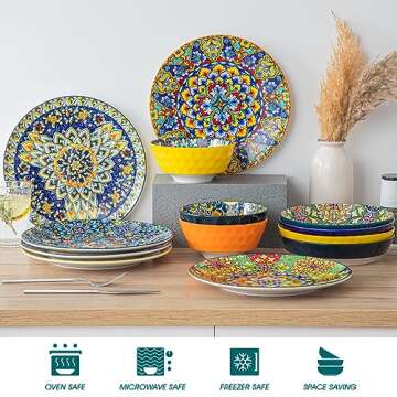 Vancasso Colorful Ceramic Dinner Plates Set for Kitchen