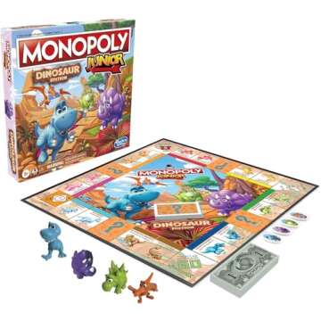 Hasbro Gaming Monopoly Junior Dinosaur Edition Game| Dino-Themed Fun for Ages 5+