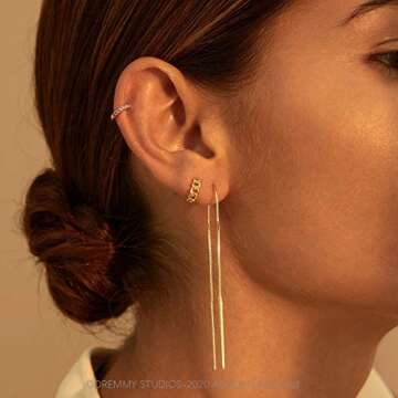 DREMMY STUDIOS Dainty Gold Cuban Chain Huggie Hoop Earrings - Minimalist Chic
