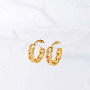 Dainty Gold Cuban Chain Huggie Hoop Earrings 14K Gold Filled