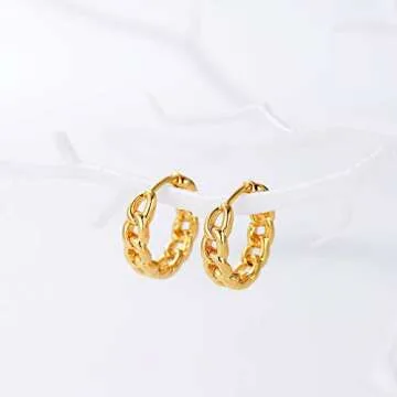 Dainty Gold Cuban Chain Huggie Hoop Earrings 14K Gold Filled