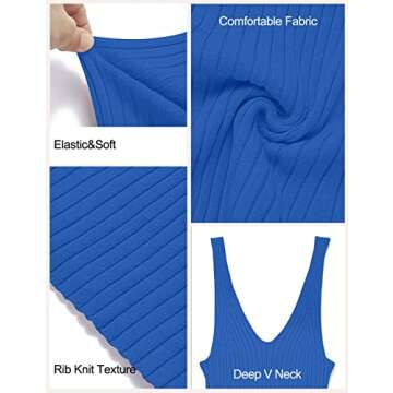 MEROKEETY Womens 2025 Summer V Neck Tank Midi Dress Sleeveless Ribbed Knit Sweater Dresses,Blue,M