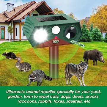2Pack Ultrasonic Animal Repellent Outdoor Solar Animal Repeller with Motion Sensor Cat Repellent Outdoor Deer Repellent Devices Waterproof Dog Deterrent Skunk Repellent for Yard Garden Farm