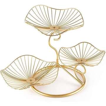 LANDTOM® Metal 3-Tier Fruit Basket Holder Decorative Fruit Bowl Stand, Gold (Type A)