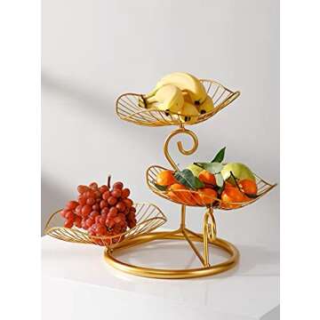 LANDTOM® Metal 3-Tier Fruit Basket Holder Decorative Fruit Bowl Stand, Gold (Type A)