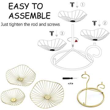 LANDTOM® Metal 3-Tier Fruit Basket Holder Decorative Fruit Bowl Stand, Gold (Type A)