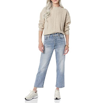 Amazon Essentials Women's Cable Knit Sweater, Soft-Touch Modern Crewneck, Tan Heather, X-Large, Plus Size Available