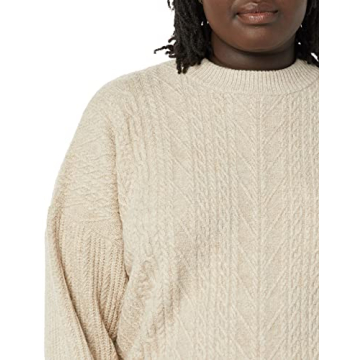 Amazon Essentials Women's Cable Knit Sweater, Soft-Touch Modern Crewneck, Tan Heather, X-Large, Plus Size Available
