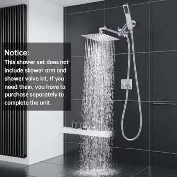 G-Promise All Metal 10" Dual Square Shower Head Combo | Rain Shower Head | Handheld Shower Wand | Ad...