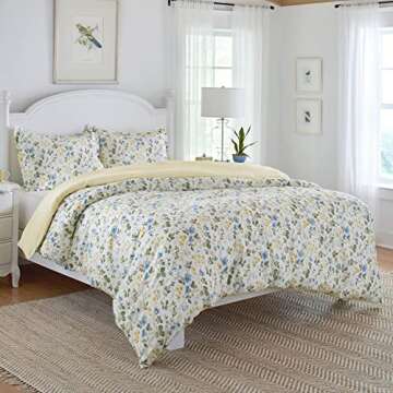 Laura Ashley Home - King Duvet Cover Set, Cotton Sateen Reversible Bedding with Matching Shams, All ...