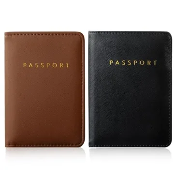 Frienda Unisex Adult Classic Passport Holder in Brown and Black - Stylish Travel Wallet for Couples