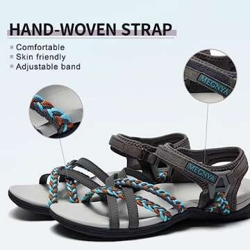 MEGNYA Women's Sport Sandals for Water, Arch Support Lightweight Non Slip Sandals Hiking, Soft Athletic Outdoor Sandals with Adjustable Hook Loop Strap Size 10