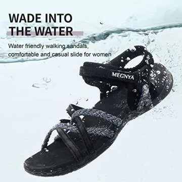 MEGNYA Women's Sport Sandals for Water, Arch Support Lightweight Non Slip Sandals Hiking, Soft Athletic Outdoor Sandals with Adjustable Hook Loop Strap Size 10