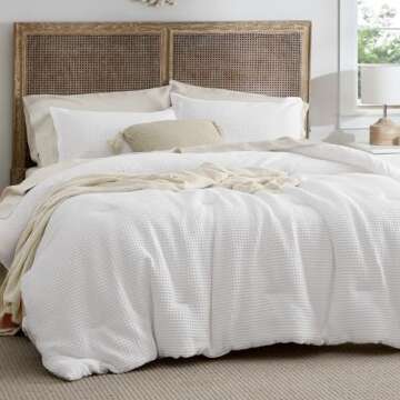 Bedsure Waffle Comforter Set King, White Soft Cotton Bedding, Waffle Weave Bed Set, 3 Pieces, 1 Comf...