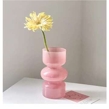 JSPYFITS Glass Hydroponic Flower Vase, 7 Inches Colored Glass Bubble Vase for Flower, Three-Layer Glass Funky Vase for Home/Office/Weddings/Party Table Flower Decor (Pink)