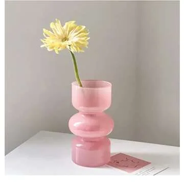 JSPYFITS Glass Hydroponic Flower Vase, 7 Inches Colored Glass Bubble Vase for Flower, Three-Layer Glass Funky Vase for Home/Office/Weddings/Party Table Flower Decor (Pink)