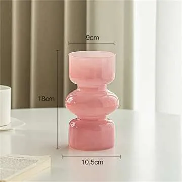 JSPYFITS Glass Hydroponic Flower Vase, 7 Inches Colored Glass Bubble Vase for Flower, Three-Layer Glass Funky Vase for Home/Office/Weddings/Party Table Flower Decor (Pink)