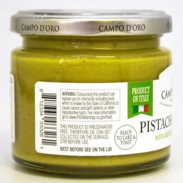 Pistachio Butter Sweet Spreadable Cream, 6.35 oz (180g), Rich & Nutty Pistachio Cream for Knafeh Pistachio Dubai Chocolate Bars, Sweet Sicilian Pistachio Cream Spread, Mix Well After Opening, Pistachios from Sicily, Italy, No Palm Oil, Campo D'Oro