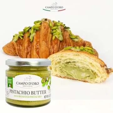 Pistachio Butter Sweet Spreadable Cream, 6.35 oz (180g), Rich & Nutty Pistachio Cream for Knafeh Pistachio Dubai Chocolate Bars, Sweet Sicilian Pistachio Cream Spread, Mix Well After Opening, Pistachios from Sicily, Italy, No Palm Oil, Campo D'Oro
