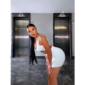 XXTAXN Women's Sexy V Neck Sleeveless Clubwear Party Bodycon Two Piece Dress, White, Medium