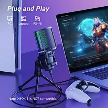 TONOR Gaming USB Microphone for PC, RGB Condenser Computer Mic with Tripod Stand, Quick Mute, Gain Control, for Gaming, Streaming, Podcasting, Recording, Cardioid Mic Kit for Laptop/PS4/PS5 TC777 Pro