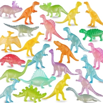 96 Pack Glow in Dark Mini Dinosaur Bulk Toy Set - Perfect for Parties and Favors