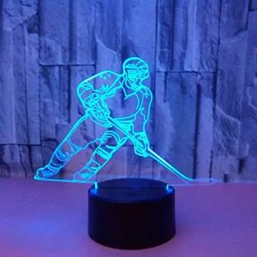 Ticent Hockey Night Light - 3D Player Lamp with 7 Color Changing LED for Kids' Rooms - Touch Control Desk Lamp for Hockey Fans