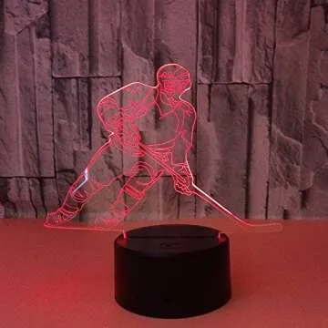 Ticent Hockey Night Light - 3D Player Lamp with 7 Color Changing LED for Kids' Rooms - Touch Control Desk Lamp for Hockey Fans