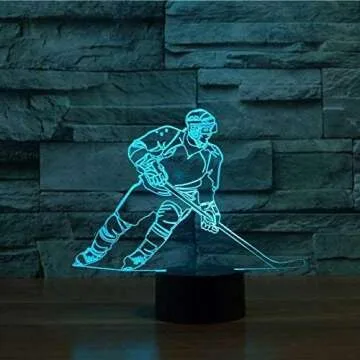 Ticent Hockey Night Light - 3D Player Lamp with 7 Color Changing LED for Kids' Rooms - Touch Control Desk Lamp for Hockey Fans